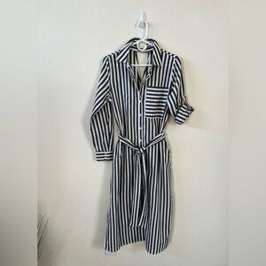 Who What Wear Stripe Long with Tie Belt Dress Pockets